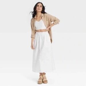 Eyelet Maxi Skirt Women’s L White Cotton Prairie Cottage Farm Country Milk Maid